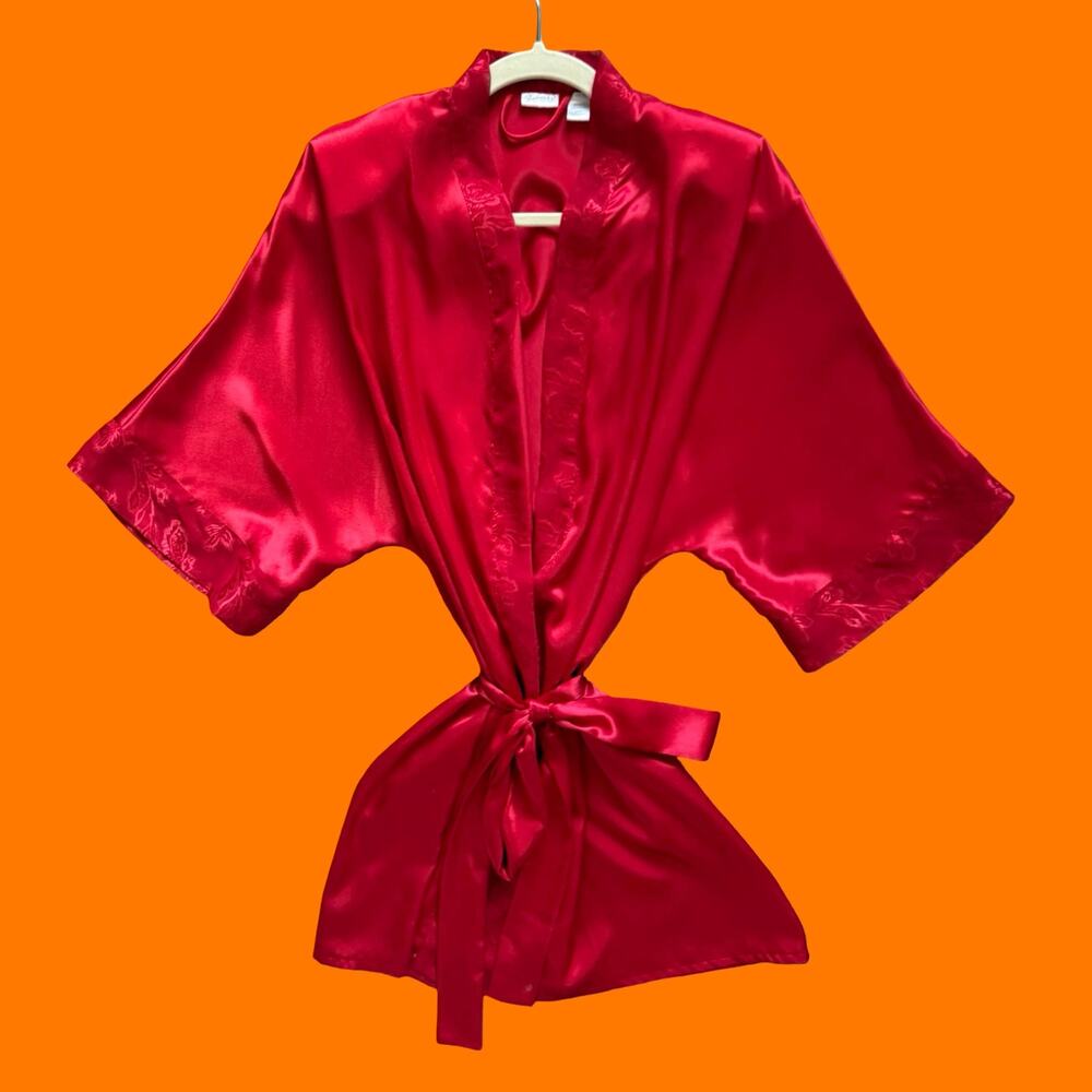 00's vintage red satin lingerie y2k robe L frederick's of hollywood *flaws*